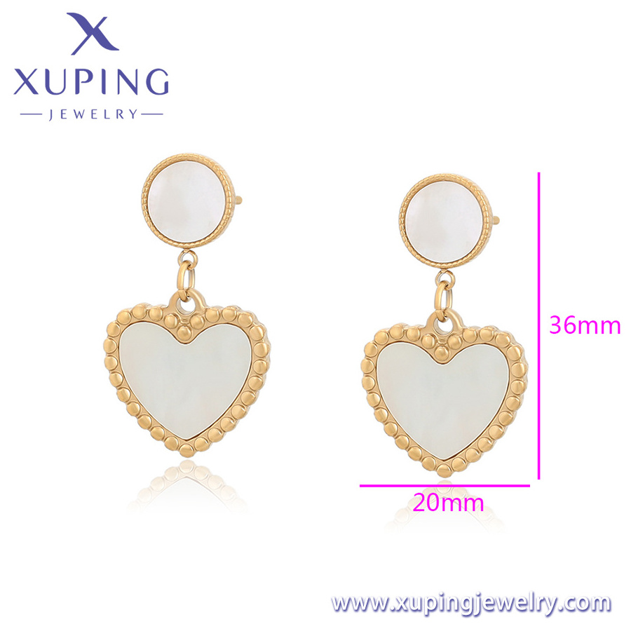 A00890217 Xuping jewelry fashion elegant simple while heart shape ladies jewelry 14K color stainless steel earrings