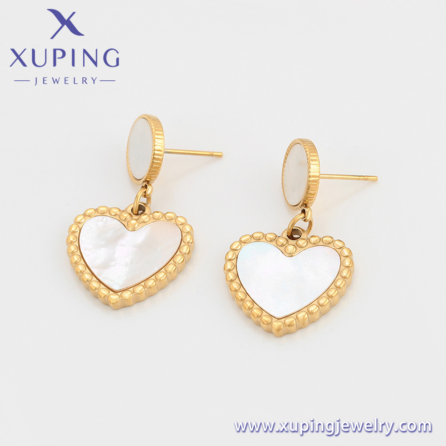 A00890217 Xuping jewelry fashion elegant simple while heart shape ladies jewelry 14K color stainless steel earrings