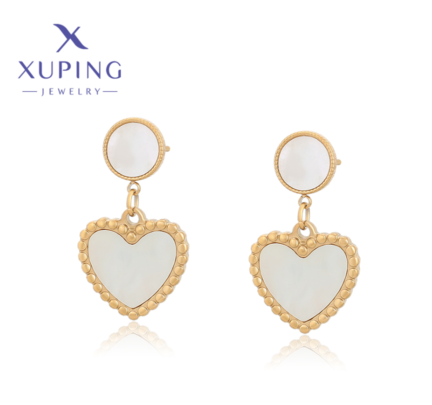 A00890217 Xuping jewelry fashion elegant simple while heart shape ladies jewelry 14K color stainless steel earrings