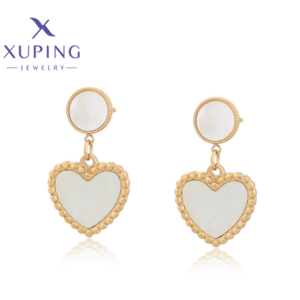 A00890217 Xuping jewelry fashion elegant simple while heart shape ladies jewelry 14K color stainless steel earrings