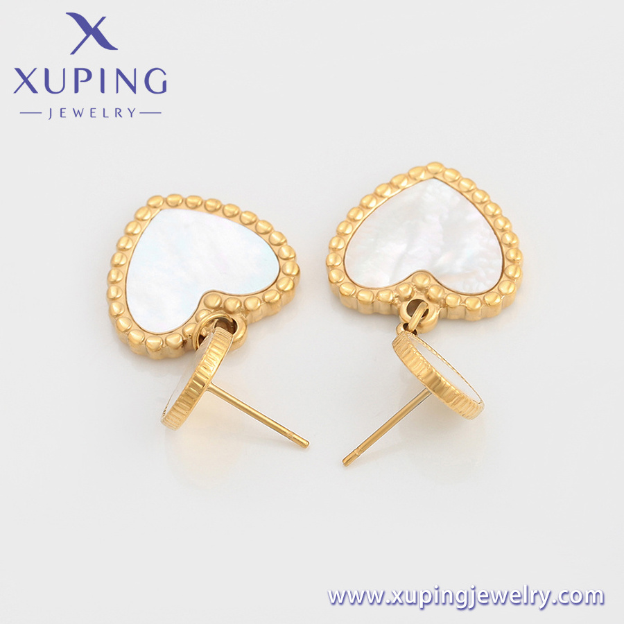 A00890217 Xuping jewelry fashion elegant simple while heart shape ladies jewelry 14K color stainless steel earrings