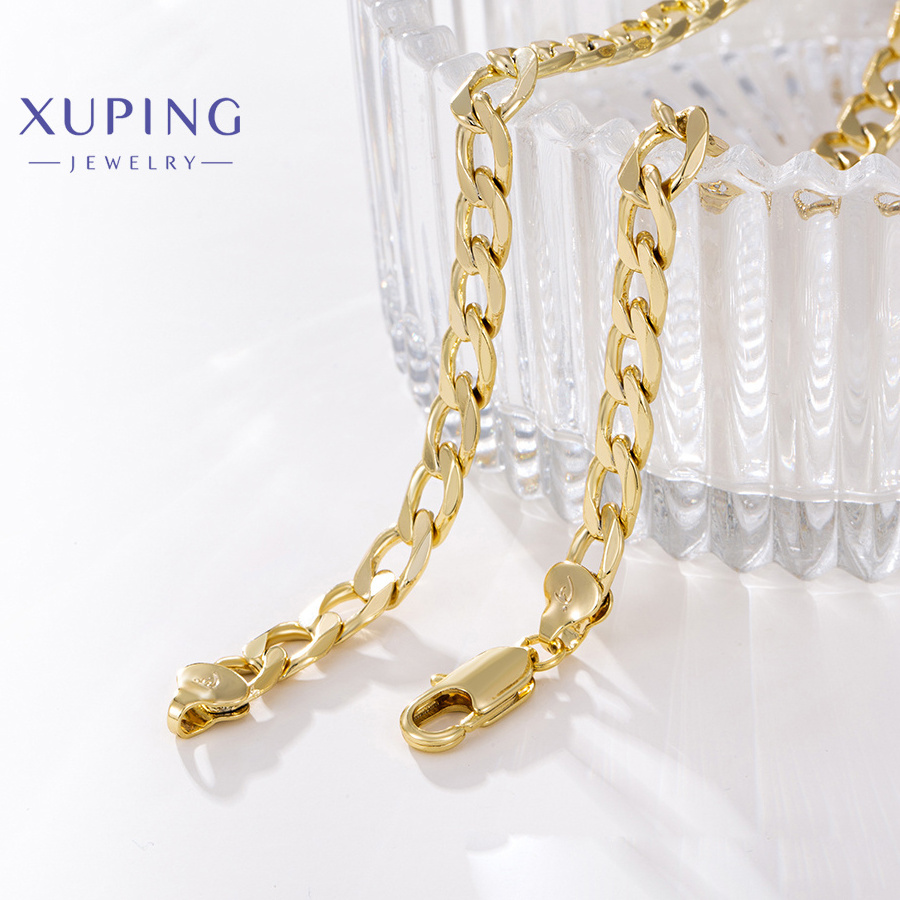 X000835292 Xuping  custom 14K gold plated brass cuban link chain necklace multiple width length cut figaro chain for women mens