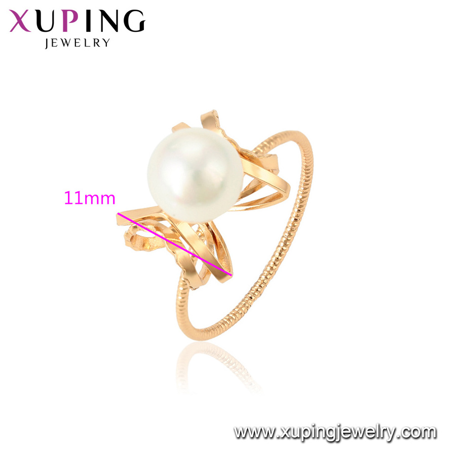 15458 xuping 18k gold plated fashion funky imitation elegant pearl ring for ladies