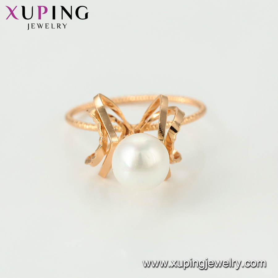 15458 xuping 18k gold plated fashion funky imitation elegant pearl ring for ladies