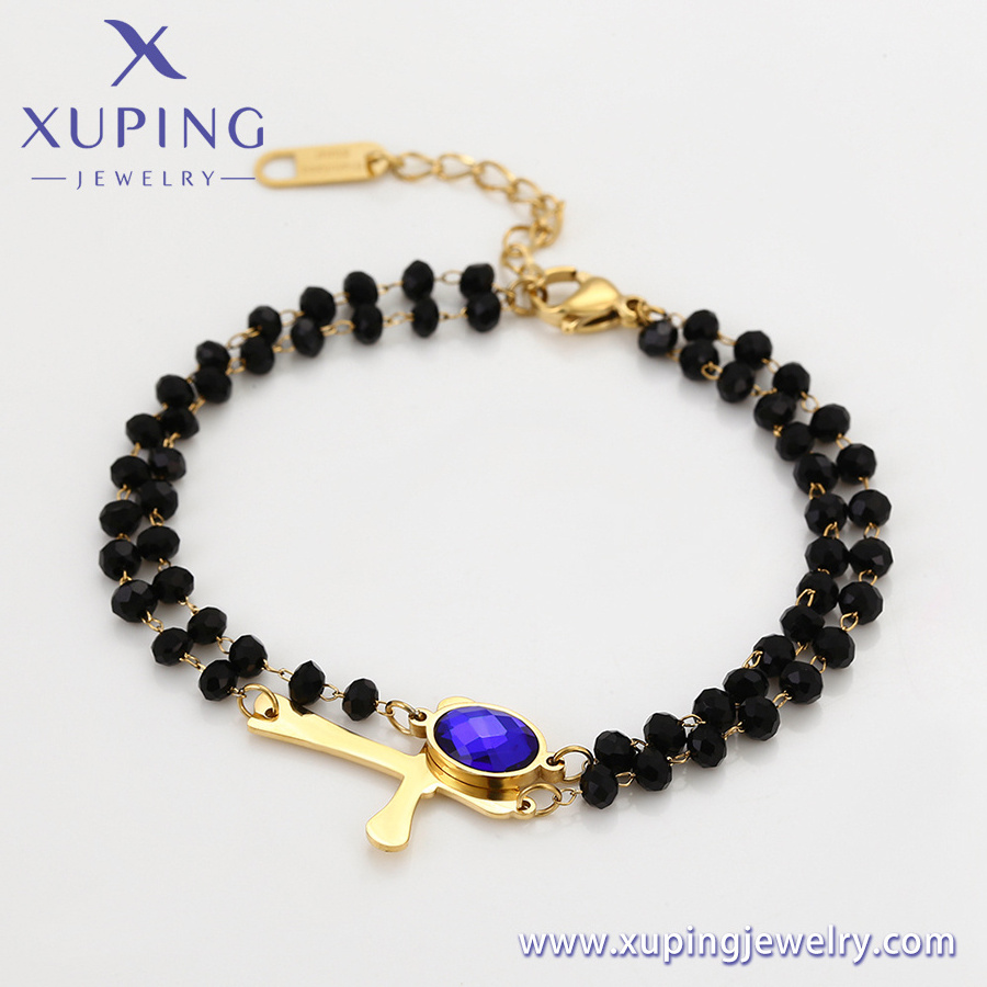 A00794701 Xuping jewelry Black crystal set blue diamond cross pendant rose gold noble lady bracelet