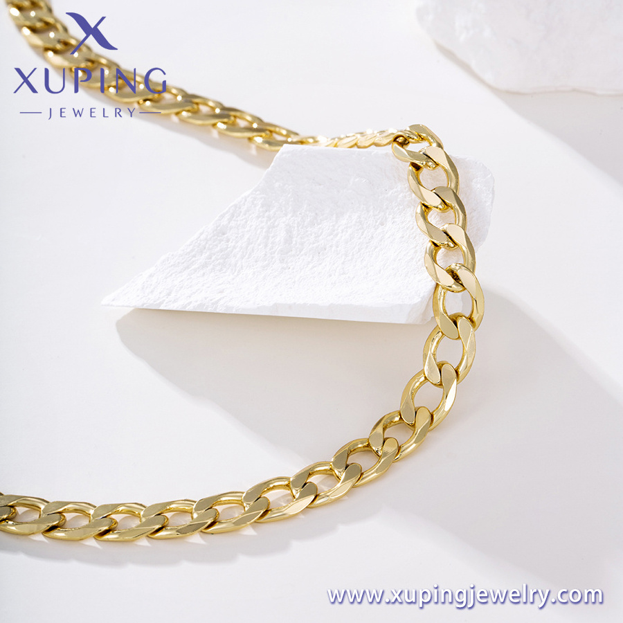 X000835292 Xuping  custom 14K gold plated brass cuban link chain necklace multiple width length cut figaro chain for women mens