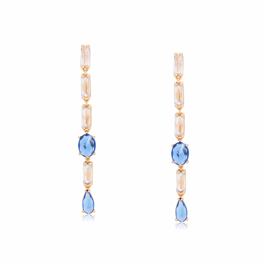 S00148492 Xuping Jewelry Blue diamond 18K gold Ladies Charm jewelry Long fringe earrings Eco-friendly copper earrings