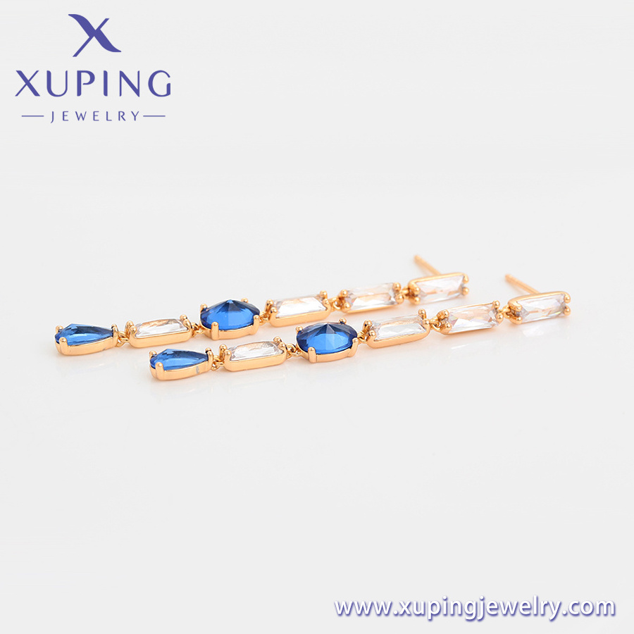 S00148492 Xuping Jewelry Blue diamond 18K gold Ladies Charm jewelry Long fringe earrings Eco-friendly copper earrings