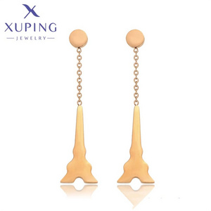 98318 Xuping jewelry new hot sale fashion popular daily simple tower pattern chain rose gold color stainless steel earrings