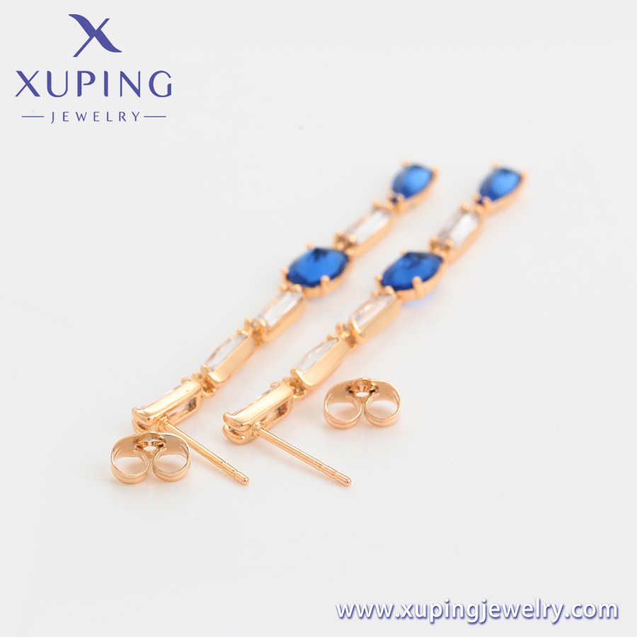 S00148492 Xuping Jewelry Blue diamond 18K gold Ladies Charm jewelry Long fringe earrings Eco-friendly copper earrings