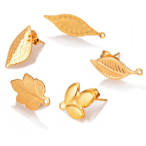 Hobbyworker 13-27MM 2022 Fashion Gold Stainless Steel Leaf Stud Earring Findings for DIY Jewelry Making Accessories A1347