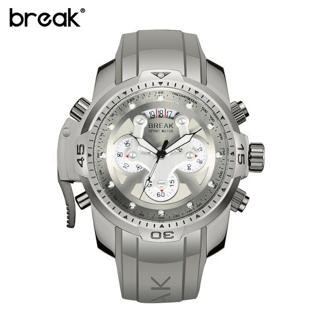 BREAK T5601 Sport Chronograph Fashion Watches Men Rubber Band Waterproof Quartz Watch