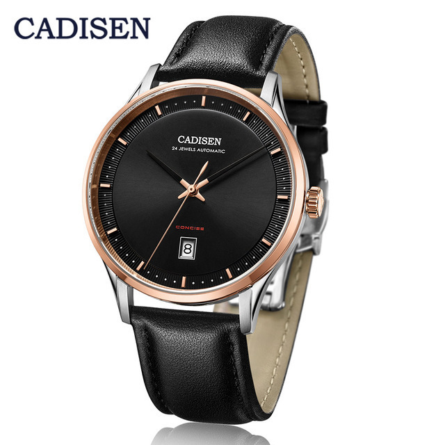 CADISEN 8143 New Top Automatic Men's Mechanical Watch Rose Gold Leather Watch