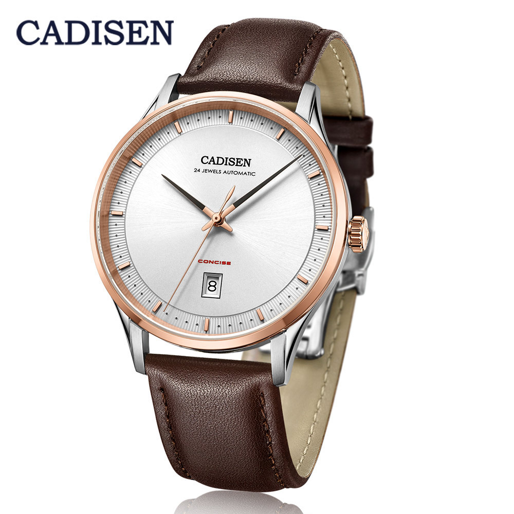 CADISEN 8143 New Top Automatic Men's Mechanical Watch Rose Gold Leather Watch