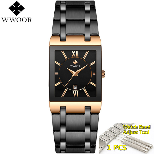 2019 Waterproof Golden Male Wristwatch  WWOOR Men Watches Gold Black Square Quartz watch men