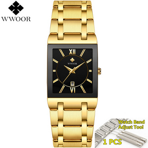 2019 Waterproof Golden Male Wristwatch  WWOOR Men Watches Gold Black Square Quartz watch men