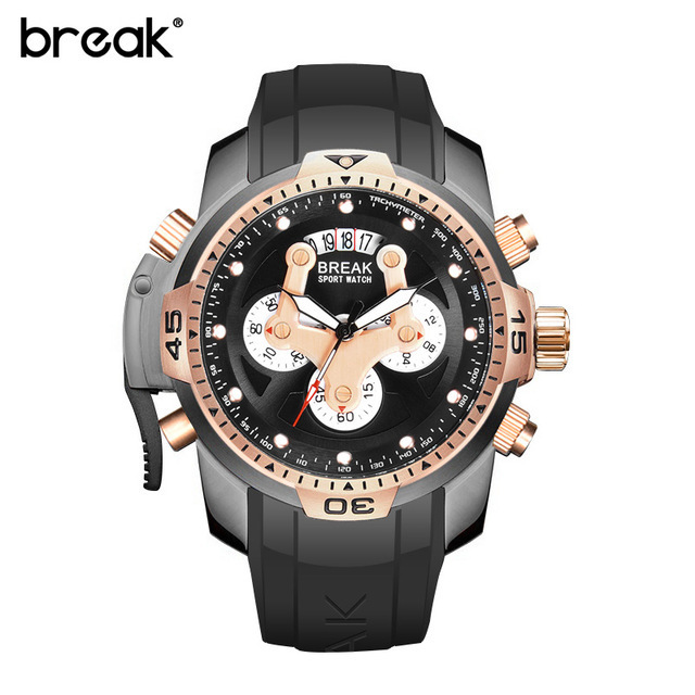 BREAK T5601 Sport Chronograph Fashion Watches Men Rubber Band Waterproof Quartz Watch