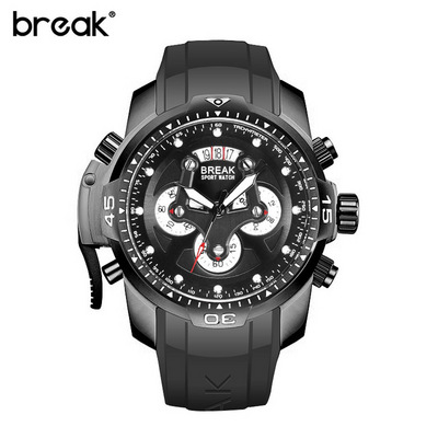 BREAK T5601 Sport Chronograph Fashion Watches Men Rubber Band Waterproof Quartz Watch