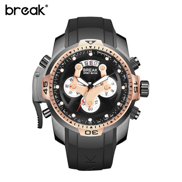 BREAK T5601 Sport Chronograph Fashion Watches Men Rubber Band Waterproof Quartz Watch