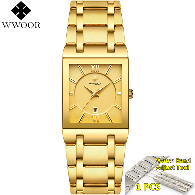 2019 Waterproof Golden Male Wristwatch  WWOOR Men Watches Gold Black Square Quartz watch men