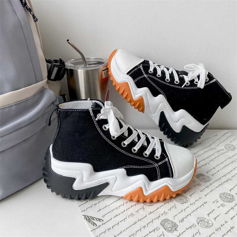 XRH Wholesale Spring Custom Logo Blank Platform Sneakers High Top Walking Style Shoes Woman Canvas Platform Chunky Canvas Shoes