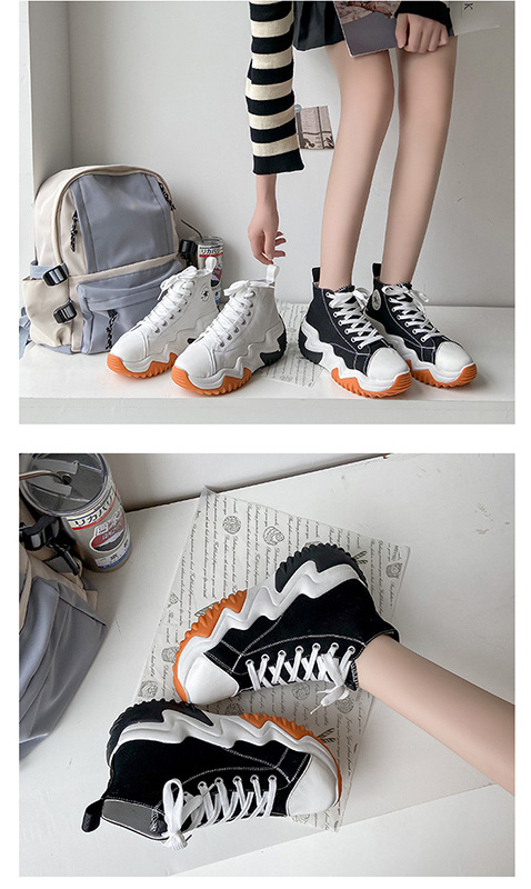 XRH Wholesale Spring Custom Logo Blank Platform Sneakers High Top Walking Style Shoes Woman Canvas Platform Chunky Canvas Shoes BestSuppliers