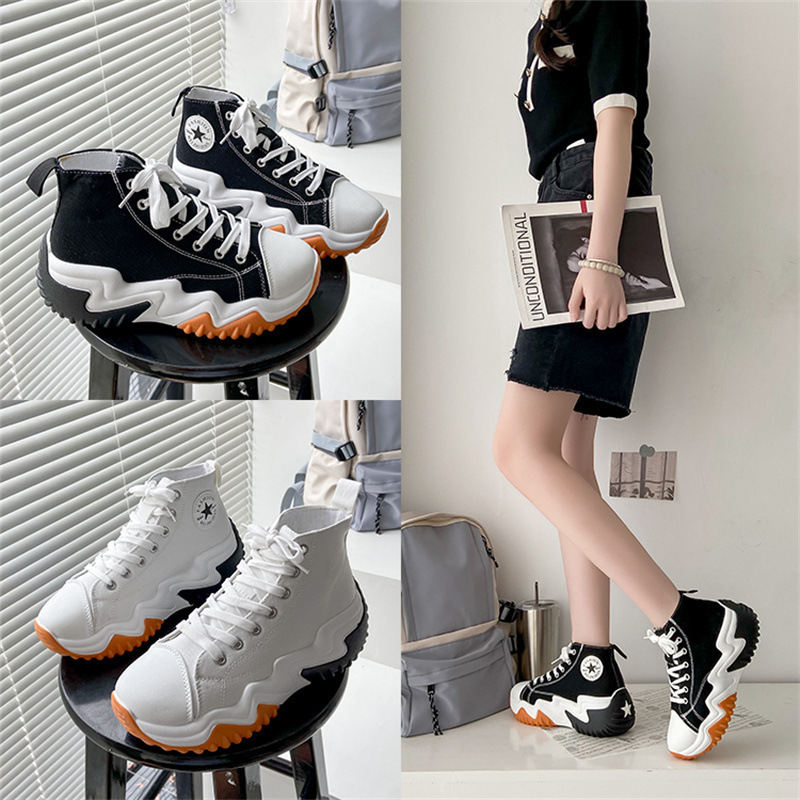 XRH Wholesale Spring Custom Logo Blank Platform Sneakers High Top Walking Style Shoes Woman Canvas Platform Chunky Canvas Shoes