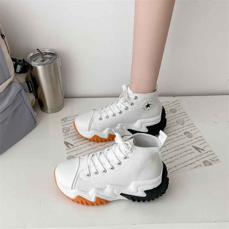 XRH Wholesale Spring Custom Logo Blank Platform Sneakers High Top Walking Style Shoes Woman Canvas Platform Chunky Canvas Shoes