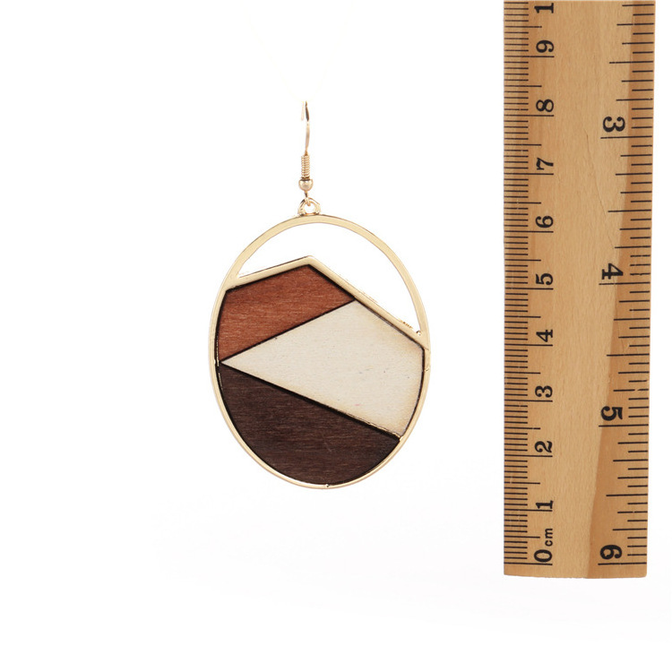 Original design women earrings geometric wooden earrings alloy inlaid wood jewelry