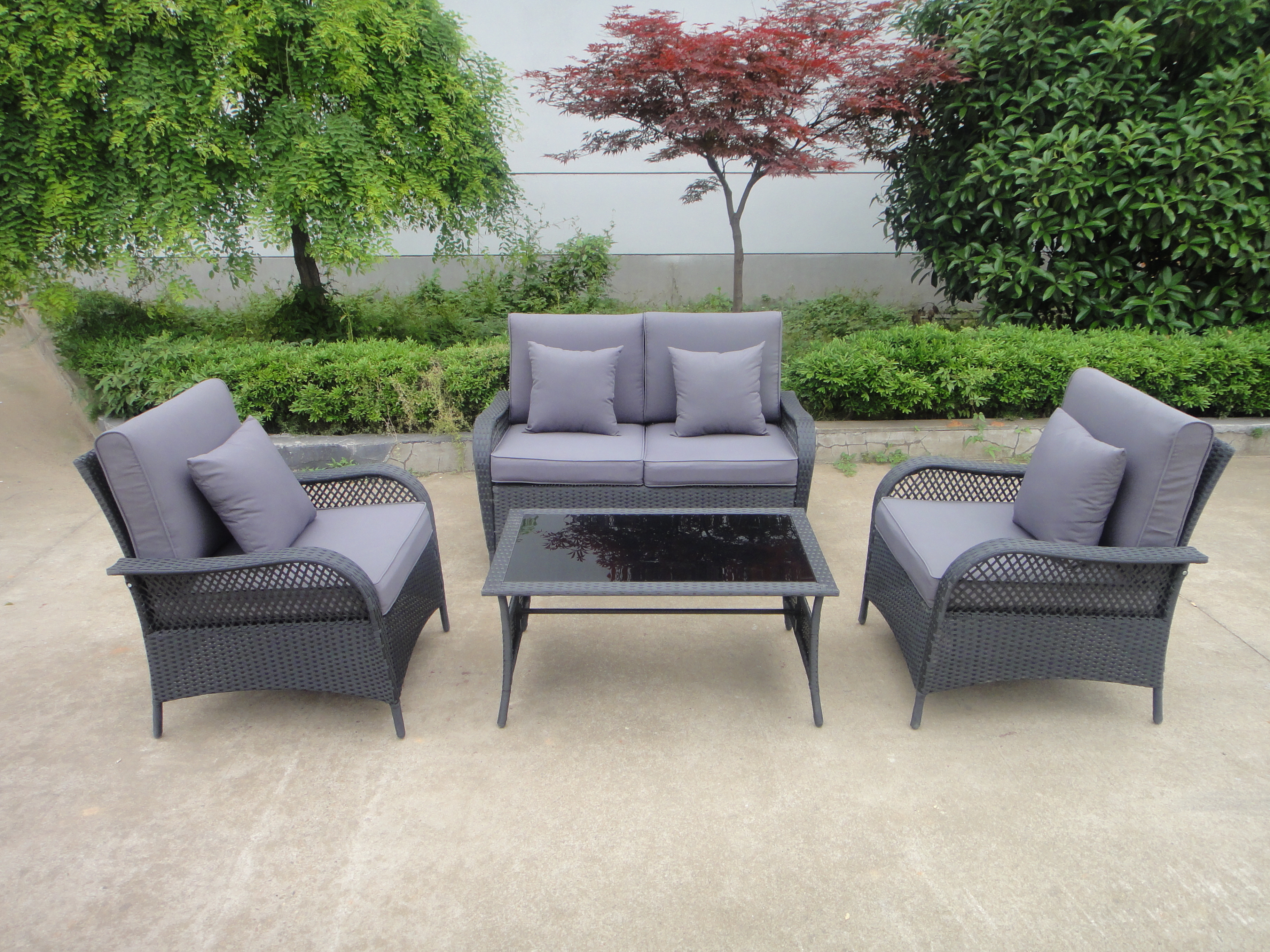 Patio Furniture Set Garden Wicker Sofa with Black Silk  Screen Coffee Table Outdoor Conversation Furniture Set