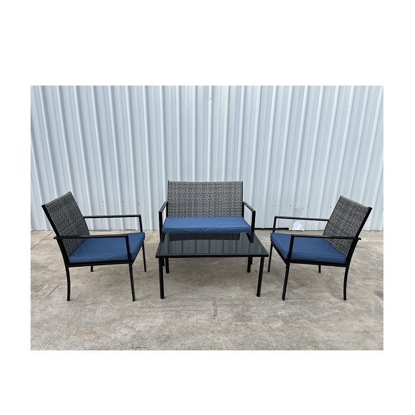 Patio Conversation Set Garden Wicker Loveseat & Single Chair with Black Silk Screen Glass Table Outdoor Furniture Set