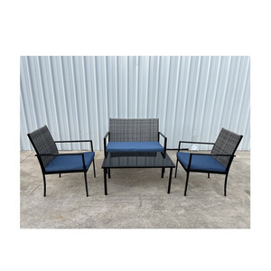 Patio Conversation Set Garden Wicker Loveseat & Single Chair with Black Silk Screen Glass Table Outdoor Furniture Set