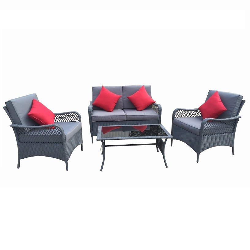 Patio Furniture Set Garden Wicker Sofa with Black Silk  Screen Coffee Table Outdoor Conversation Furniture Set