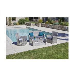 4pcs Garden Furniture Set Patio Wicker Sectional Sofa with Tempered Glass Coffee Table and Cushions Outdoor Furniture Set