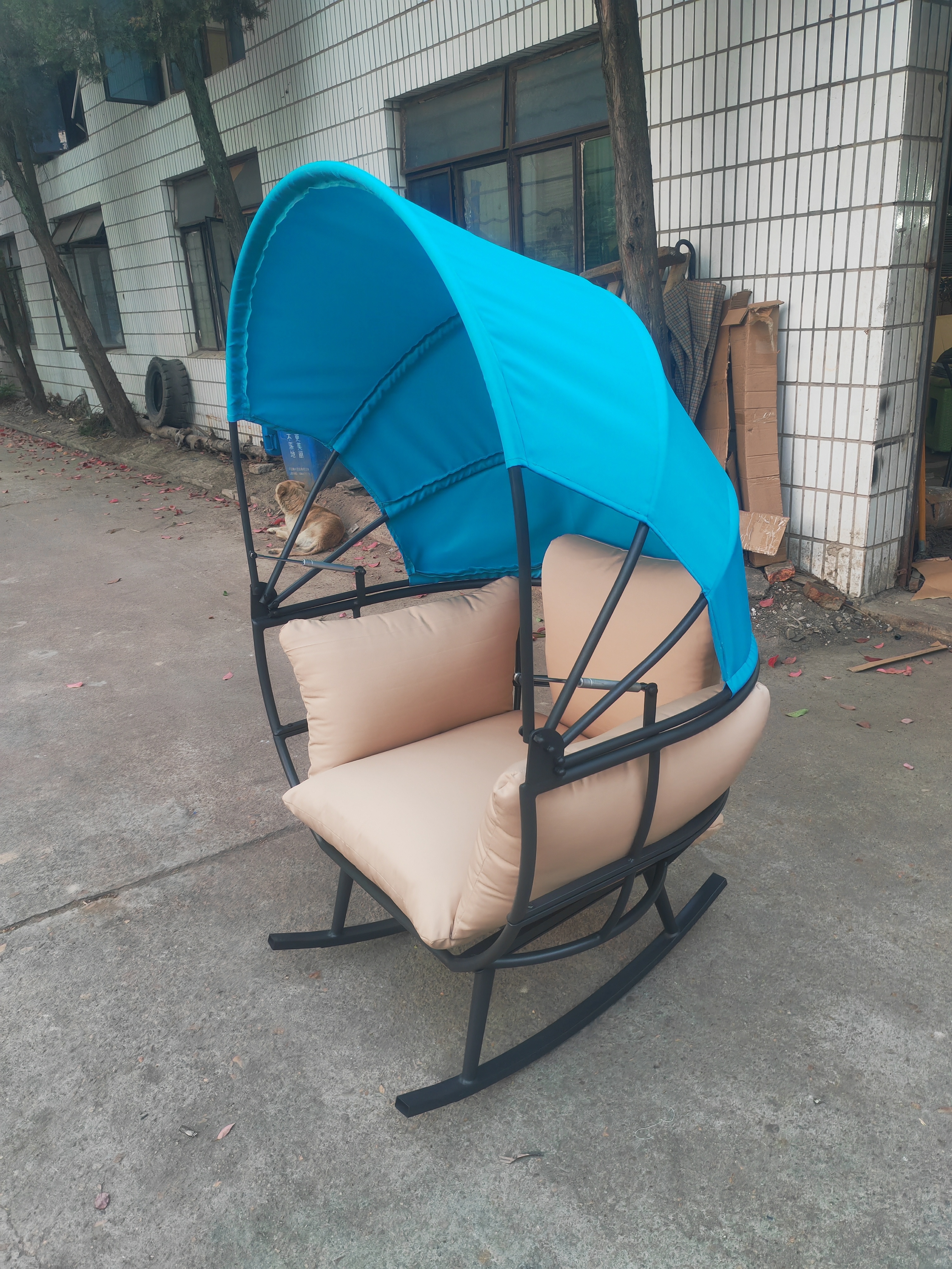 Egg Rocking Chair Steel Lounge Chair with Folding Canopy All Weather Outdoor Indoor Chair with Cushion & Sun Shade Cover