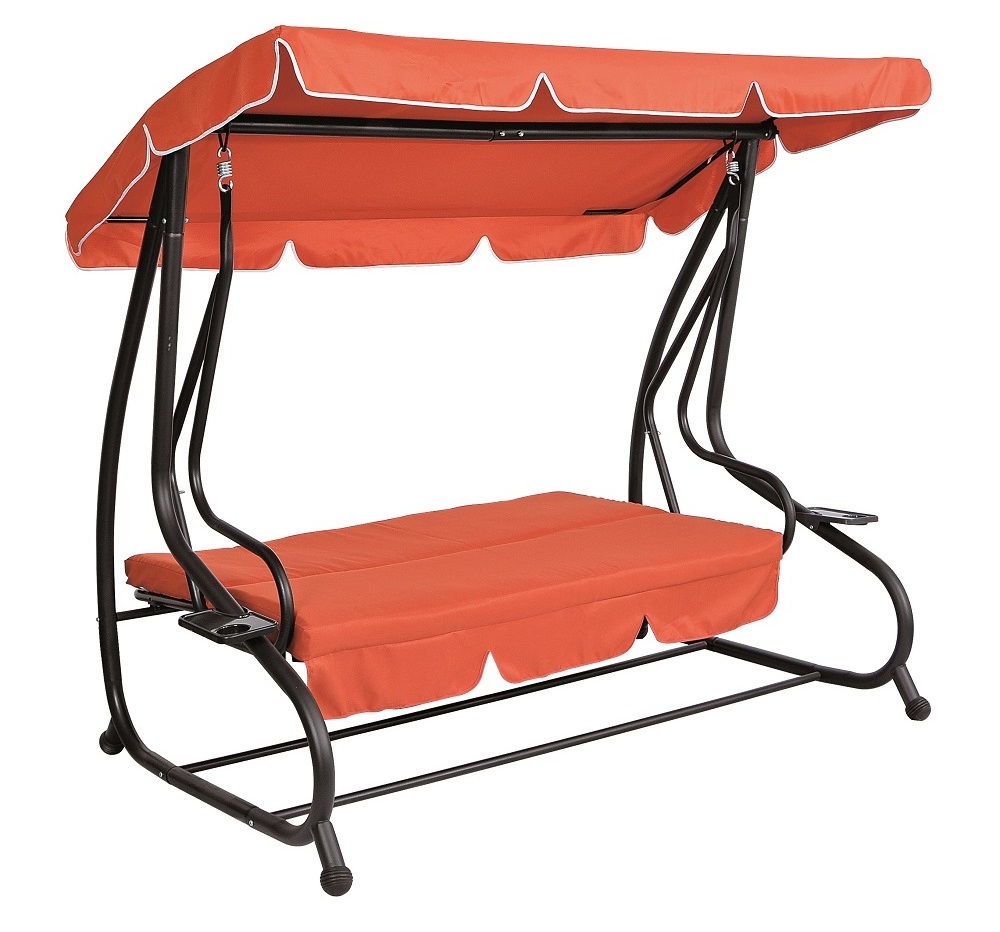 Patio Hanging Chair with Waterproof Cover Garden Swing Bed with Reclining Function Outdoor 3 Seat Swing with Stand