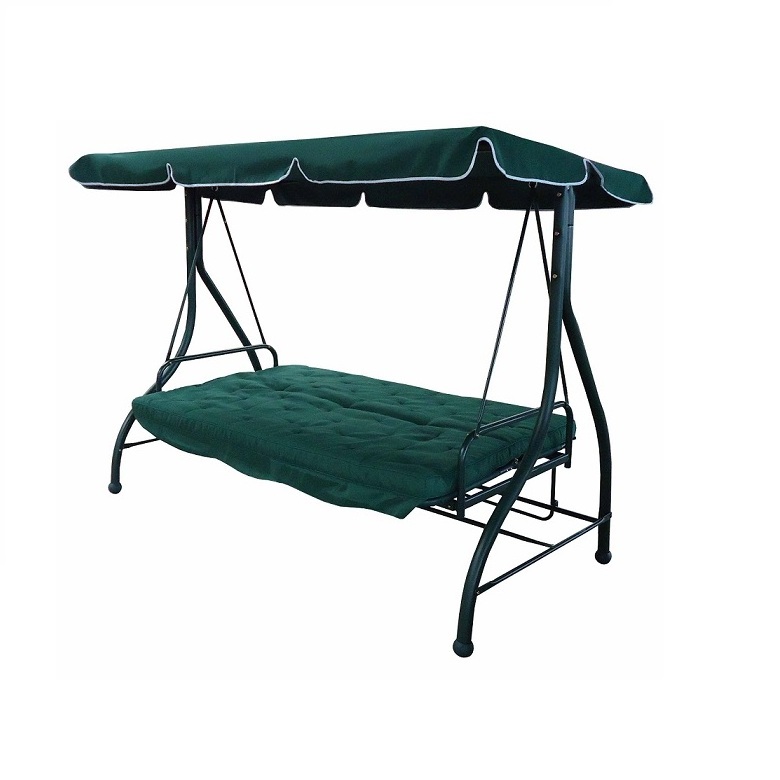 Patio Hanging Chair with Waterproof Cover Hotel 3 Seat Swing with Reclining Function Outdoor Metal Swing with Stand