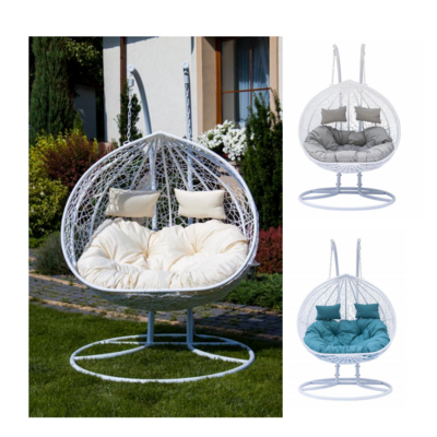 Chestnut-shaped Patio Hanging Double-Seat Chair Garden Wicker Egg Chair Outdoor Rattan Swing with Stand