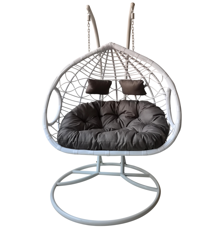 Chestnut-shaped Patio Hanging Double-Seat Chair Garden Wicker Egg Chair Outdoor Rattan Swing with Stand