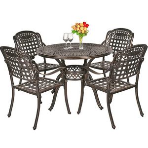 5-Piece Outdoor Cast Aluminum Furniture Dining Set Including 4 Chairs and Round Table with Umbrella hole