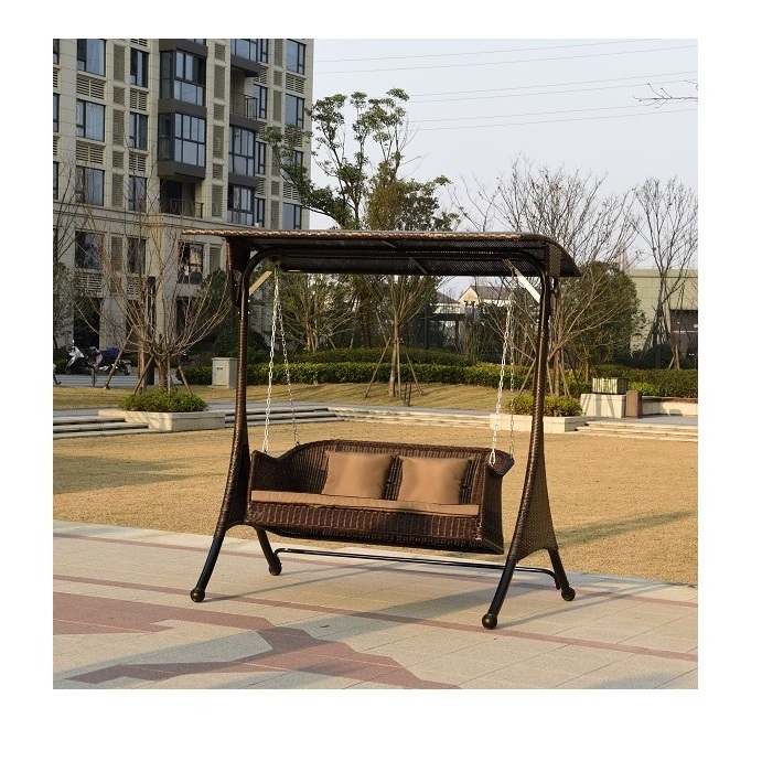 3-Seater Outdoor Garden Steel Wicker Garden Swing  with sun canopy