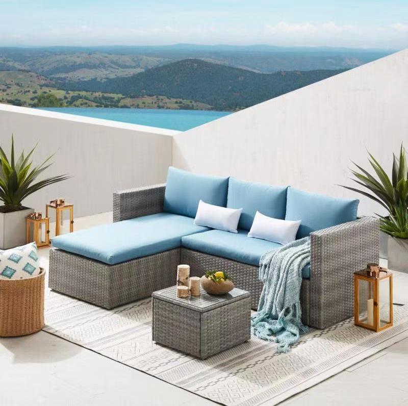 L-shape Patio Furniture Set Garden Wicker Couch & Lover Sofa with Square Coffee Table Outdoor Sectional Furniture Set