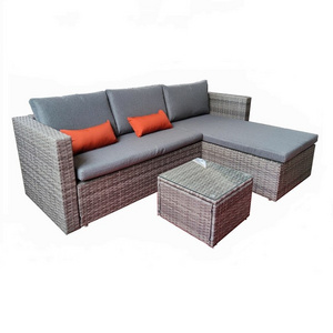 L-shape Patio Furniture Set Garden Wicker Couch & Lover Sofa with Square Coffee Table Outdoor Sectional Furniture Set