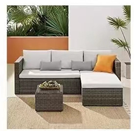 L-shape Patio Furniture Set Garden Wicker Couch & Lover Sofa with Square Coffee Table Outdoor Sectional Furniture Set