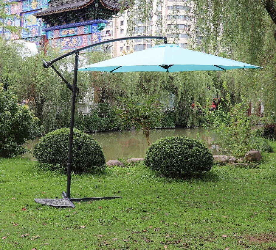 Cantilever Offset Outdoor Patio Umbrella with Cross Base Stand Rotate and Tilt Garden Steel Frame 3M Hanging Banana Umbrella