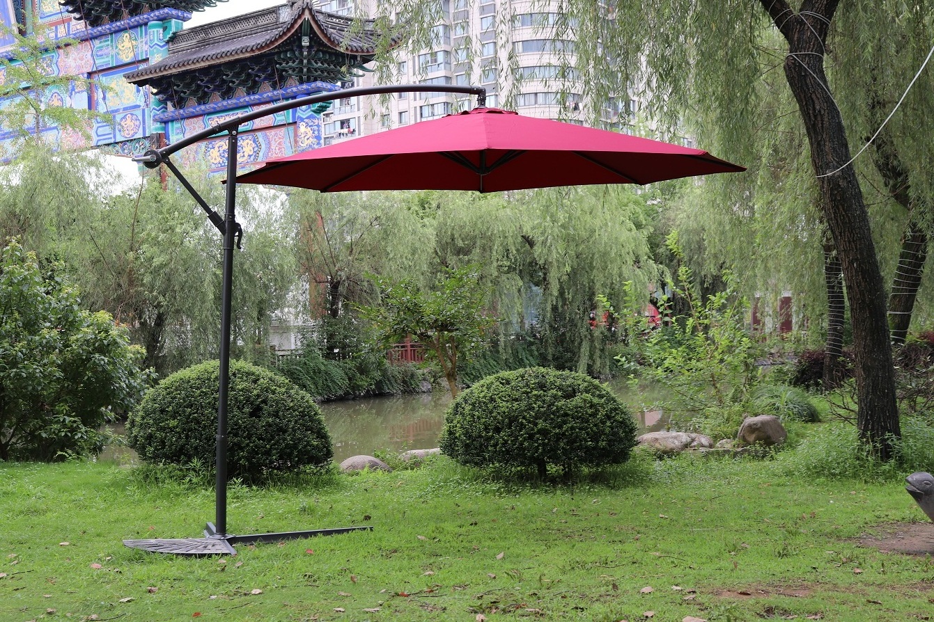 Cantilever Offset Outdoor Patio Umbrella with Cross Base Stand Rotate and Tilt Garden Steel Frame 3M Hanging Banana Umbrella