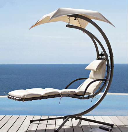 Arc-shaped Beach Leisure Sun Lounger Outdoor Patio Hanging Swing Chair with stand