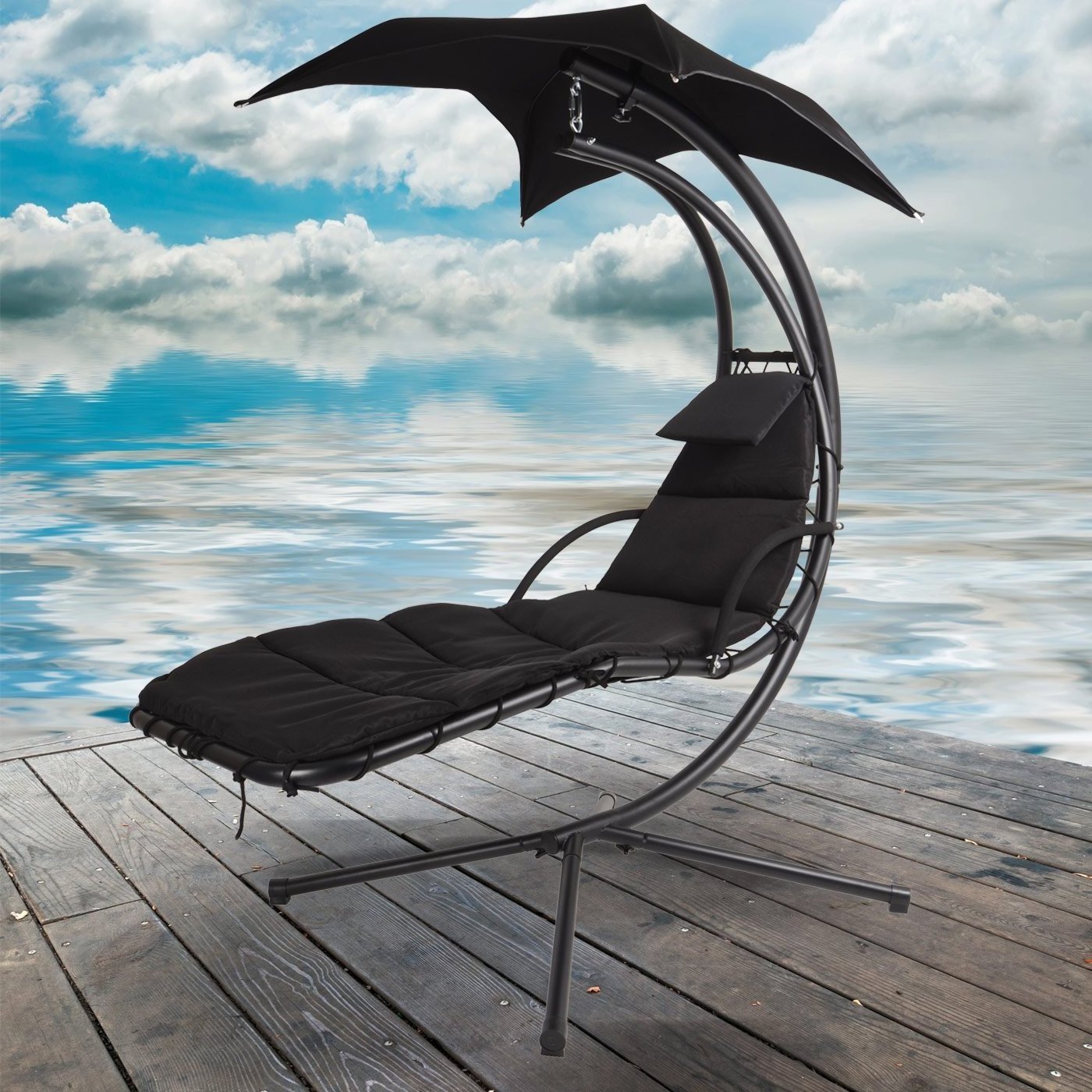 Arc-shaped Beach Leisure Sun Lounger Outdoor Patio Hanging Swing Chair with stand