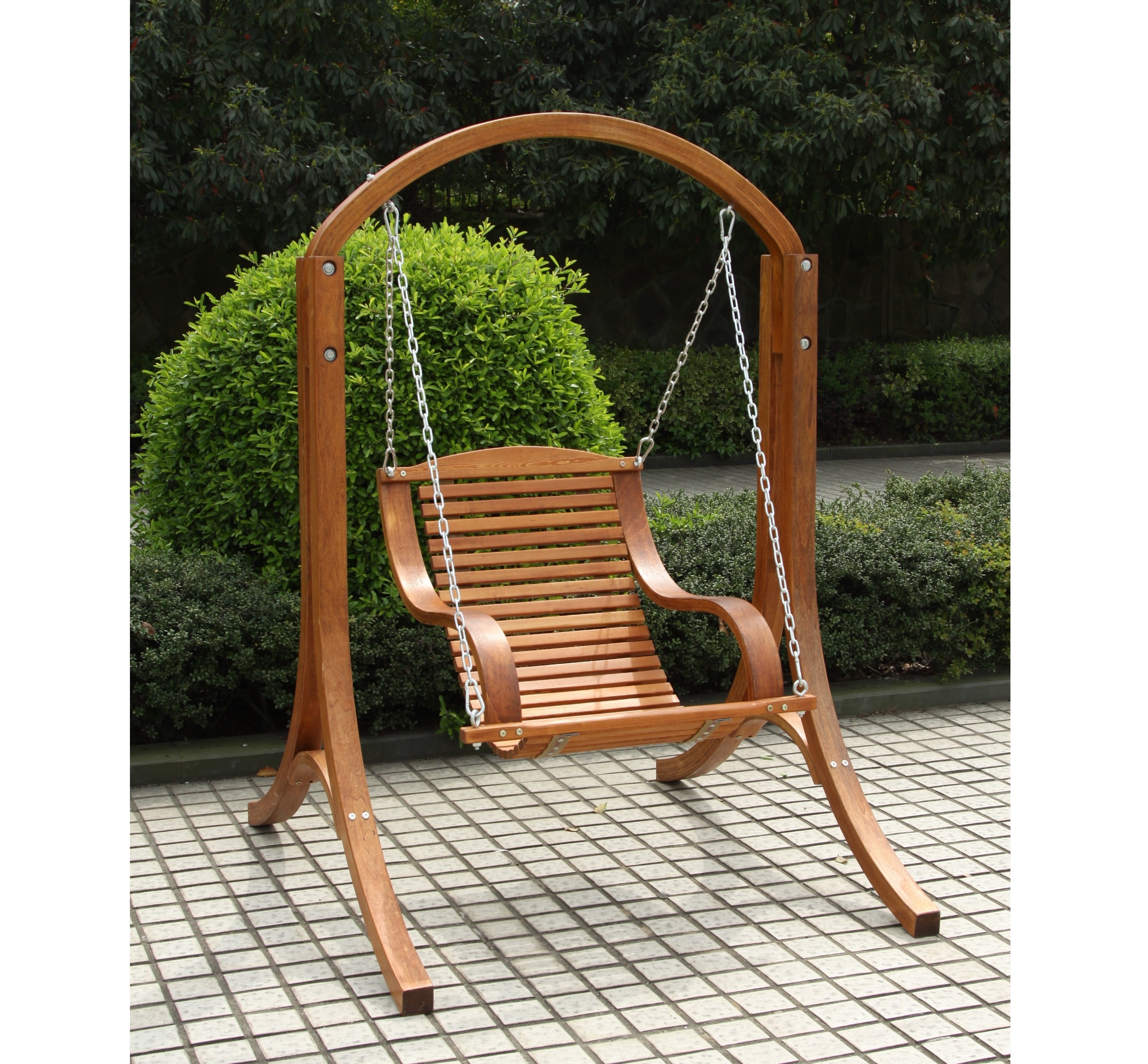 Modern Outdoor Wood Swing Chair Single Garden Swing Chair