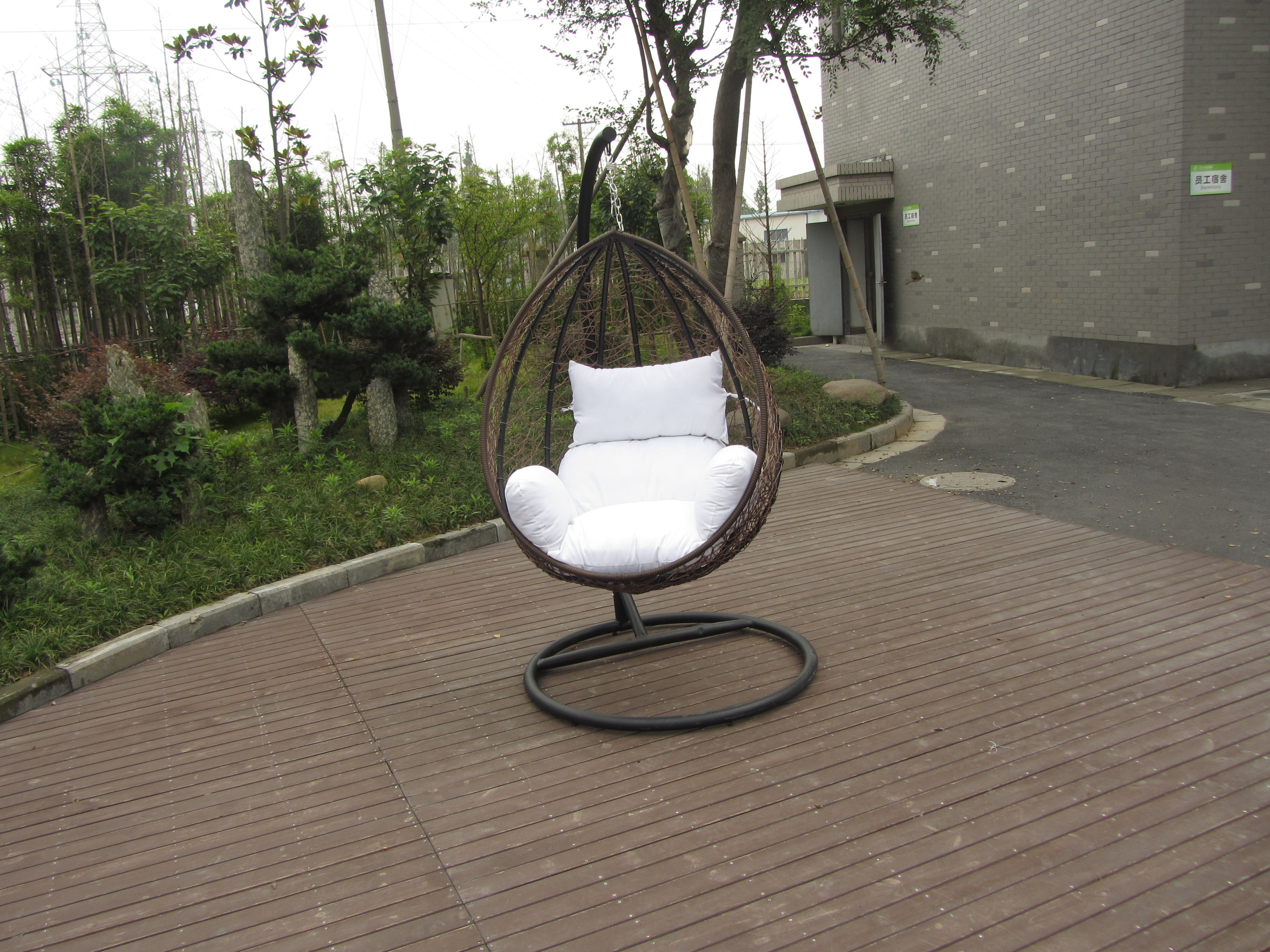 Teardrop-Shape Garden Wicker Egg Swing Outdoor Indoor Furniture Rattan Hanging Swing with Stand